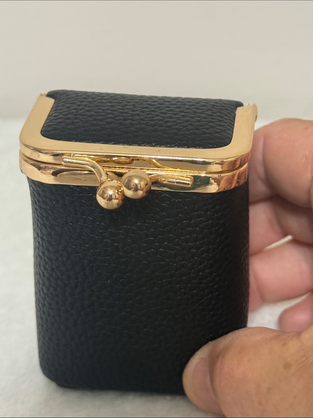 Black Pebbled Leather Travel Case with Gold-Tone Frame